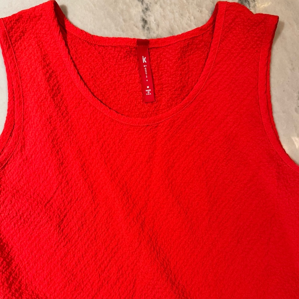 Vibrant Red/Orange Sleeveless Midi Dress, IC by Connie K Stretchy Crepe, M - Picture 9 of 10